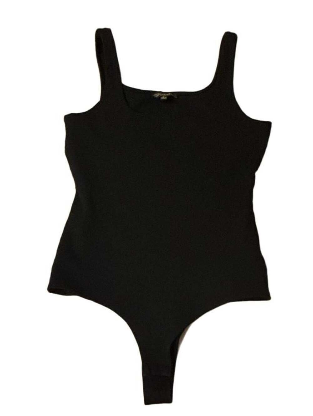 Shinestar 90’s Black Square Neck Thong Bodysuit Size S